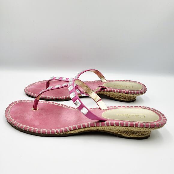 Cole Haan Kalla Pink Suede Rhinestone Embellished Heeled Thong Sandals Women's 8 - Picture 3 of 8